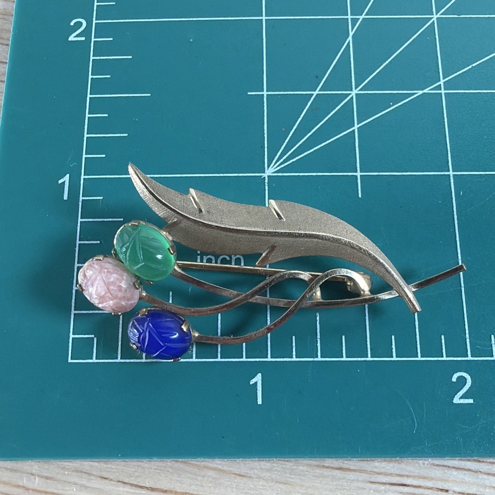 Vintage 1/20 14k GF Egyptian Revival Scarab Leaf Feather Pin Brooch